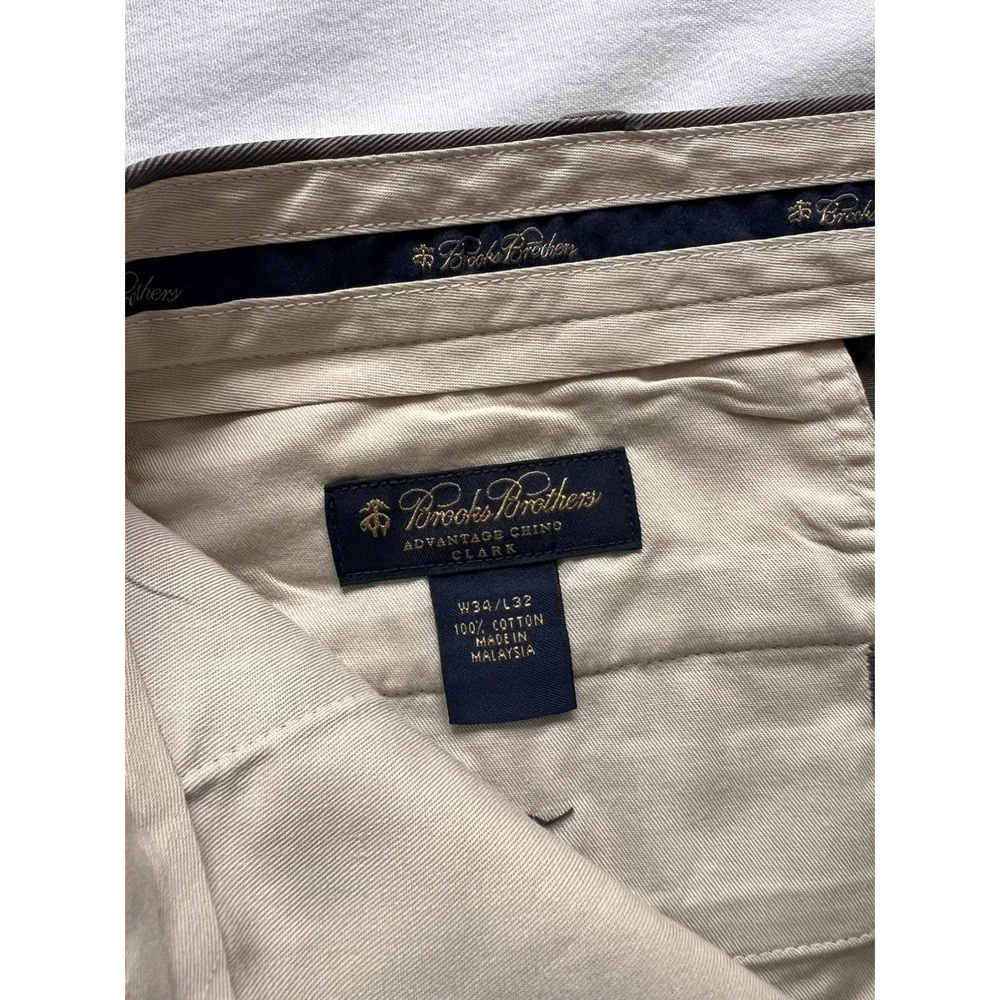 Brooks Brothers Advantage Chino Clark Pants 34W/32L 100% Cotton in Grey/Taupe
